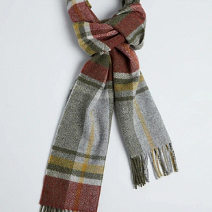 3Картинка Foxford Rust and Green Tartan Lambswool Scarf